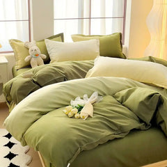 INS Gradient Color Bedding Set Adult Girl Fashion Duvet Cover Soft Washed Cotton Quilt Cover Flat Bed Sheet Pillowcase