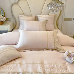 4pcs Class A High-end Long-staple Cotton Thickened Brushed Embroidery Quilt Cover Flat/fitted Bed Sheet European Bedding Set