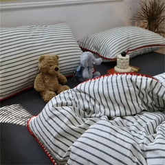 Minimalist Style Green Strip Bedding Sheet Ins Nordic Duvet Cover Set Home Luxury Bedding Set Bed Sheets Comfortable Bedspread