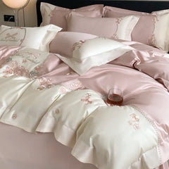 4pcs/Set Class A Grade High-end 200s Long-staple Pure Cotton Embroidery Quilt Covers Pillowcases Sheet  Bedding Set