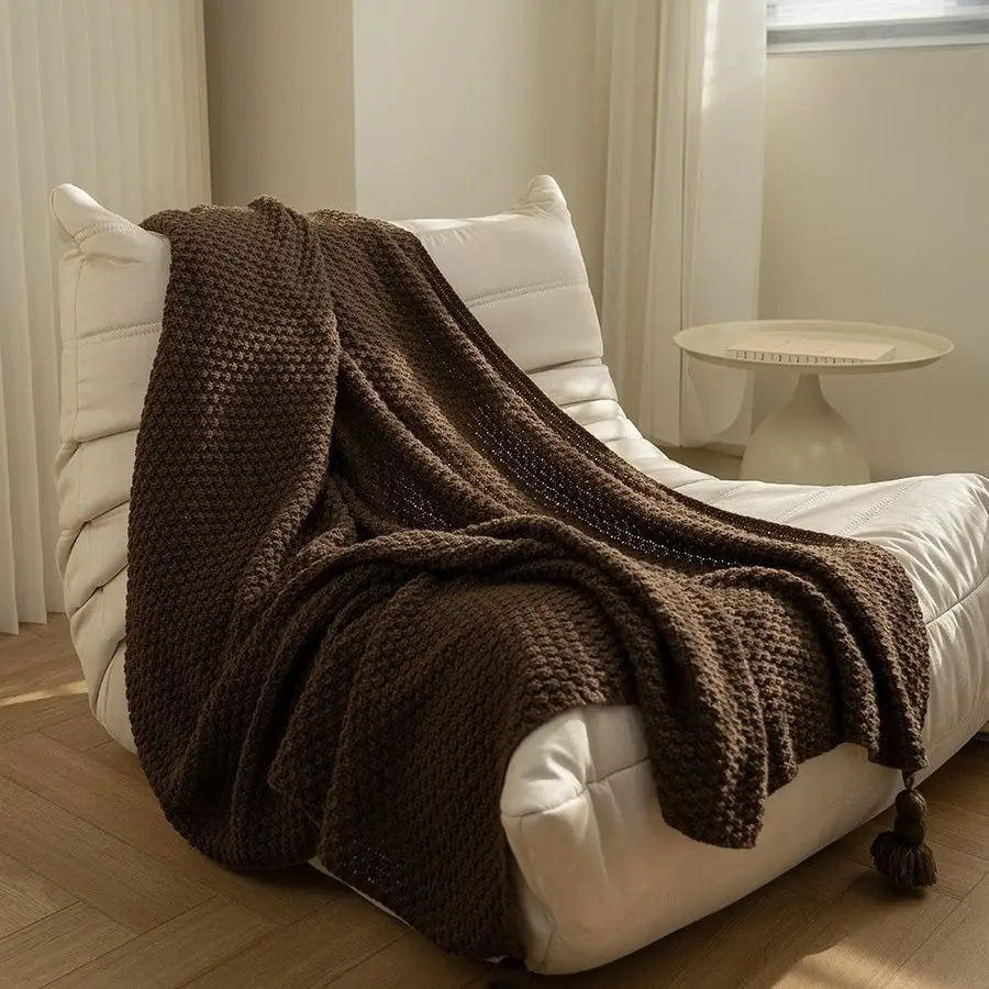 Blankets Nordic Style Hanging Tassels Solid Color Blankets Homestay Knitted Blankets Brown Coffee Sofa Minimalist Design