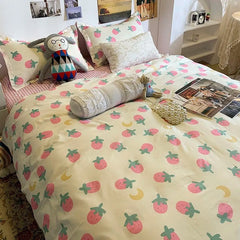 Floral Bedding Set with Duvet Cover Flat Sheet with Pillowcases  Kids Queen Full Size Boys Girls Bed Linen