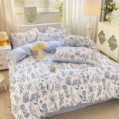 Korean Style Seersucker  Washed cotton Bedding Set  Girls Twin Queen Size Duvet Cover   Bed Linens Kids Fashion