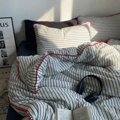 Minimalist Style Green Strip Bedding Sheet Ins Nordic Duvet Cover Set Home Luxury Bedding Set Bed Sheets Comfortable Bedspread