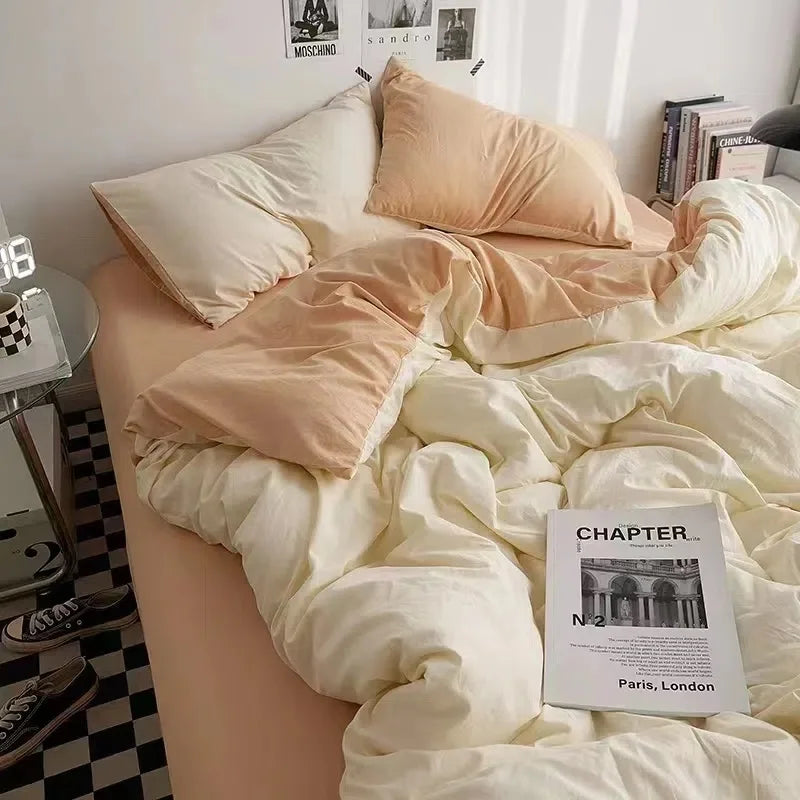 Nordic Princess Pink Bedding Set Girls Boys Single Double Size Flat Sheet Duvet Cover Pillowcase Bed Linens Home Textile