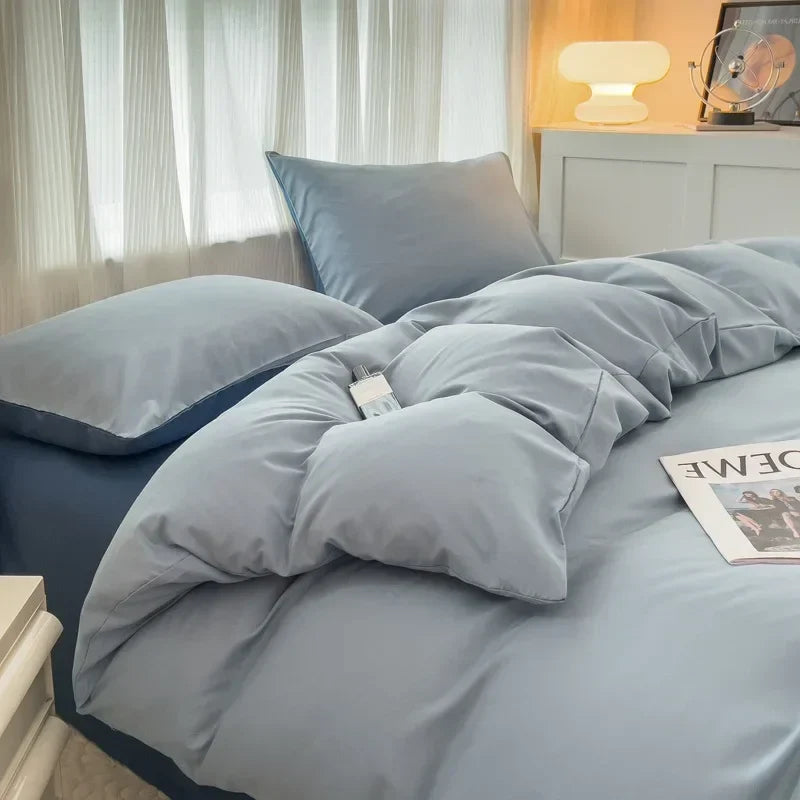 Solid Color Brushed Fabric Bed Set Duvet Cover Pillowcase Bedding Set Bed Sheet Quilt Cover Single Queen King Size 4 Pieces Sets
