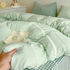 Japanese Simple Stripe Quilt Cover Washed Cotton Bed Sheet Pillowcase Twin Full Queen Bed Linen Adult Duvet Cover Set No Filler