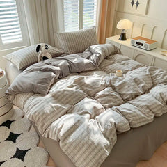 Classic Plaid Bedding Set Grey Pink Ins Twin Queen Duvet Cover Flat Sheet Pillowcase No Filler Girl Boys Hotel Home Bed Linens
