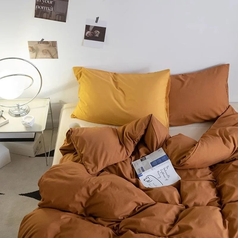 Fashion Solid Color Bedding Set Soft Sheet Duvet Cover Pillowcase Girls Adult Bedspread Queen Full Size Quilt Cover No Filler 02