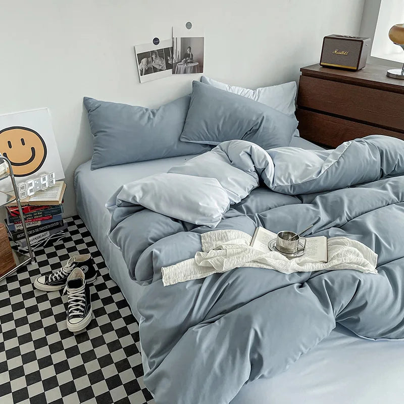 Gray Duvet Cover Set with 2pcs Pillowcase Soft Washed Cotton Comforter Quilt Cover Pillow Case Double Queen King Size