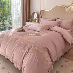 High-end 180S Long-staple 100% Cotton Embroidery Quilt Cover Fitted Sheet Autumn and Winter Light Luxury Comforter Bedding Sets