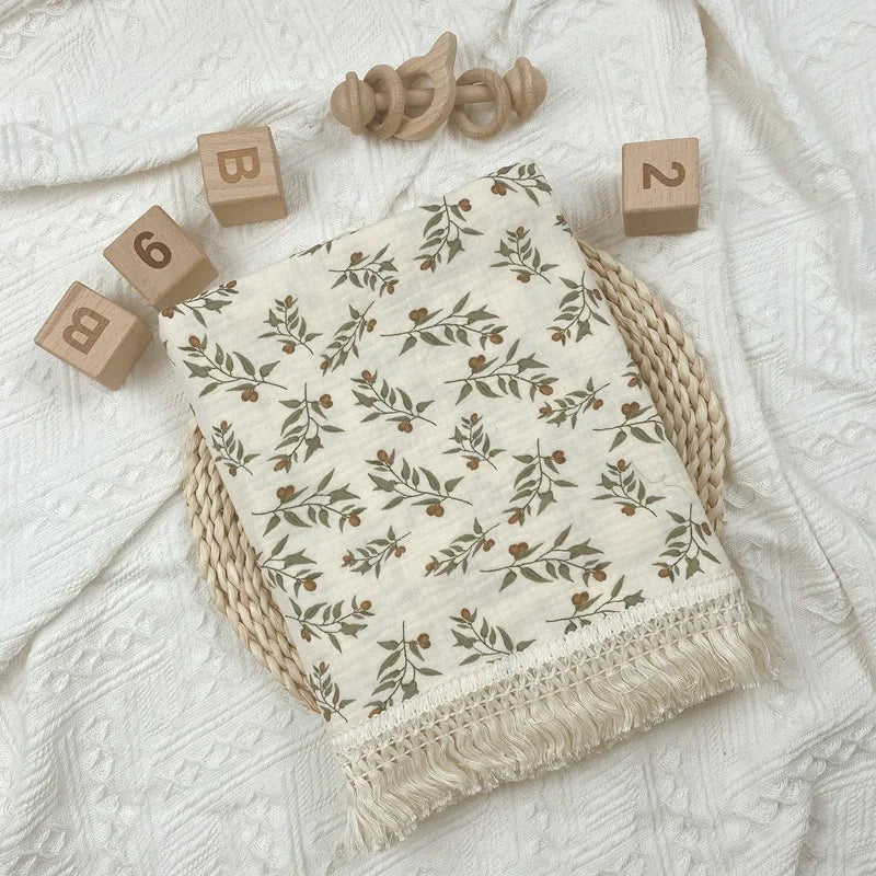 Cotton Muslin Swaddle Blankets for Newborn Baby Tassel Receiving Blanket New Born Swaddle Wrap Infant Sleeping Quilt Bed Cover
