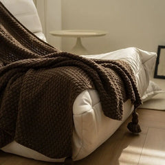 Blankets Nordic Style Hanging Tassels Solid Color Blankets Homestay Knitted Blankets Brown Coffee Sofa Minimalist Design