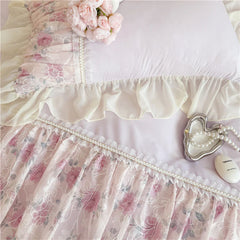 Princess Style Duvet Cover Sets with Lace Embroidery Bed Cover for Girls  Queen/King Size 이불커버 Soft Pink Bedding with Ruffles