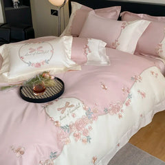 4pcs/Set Class A Grade High-end 200s Long-staple Pure Cotton Embroidery Quilt Covers Pillowcases Sheet  Bedding Set