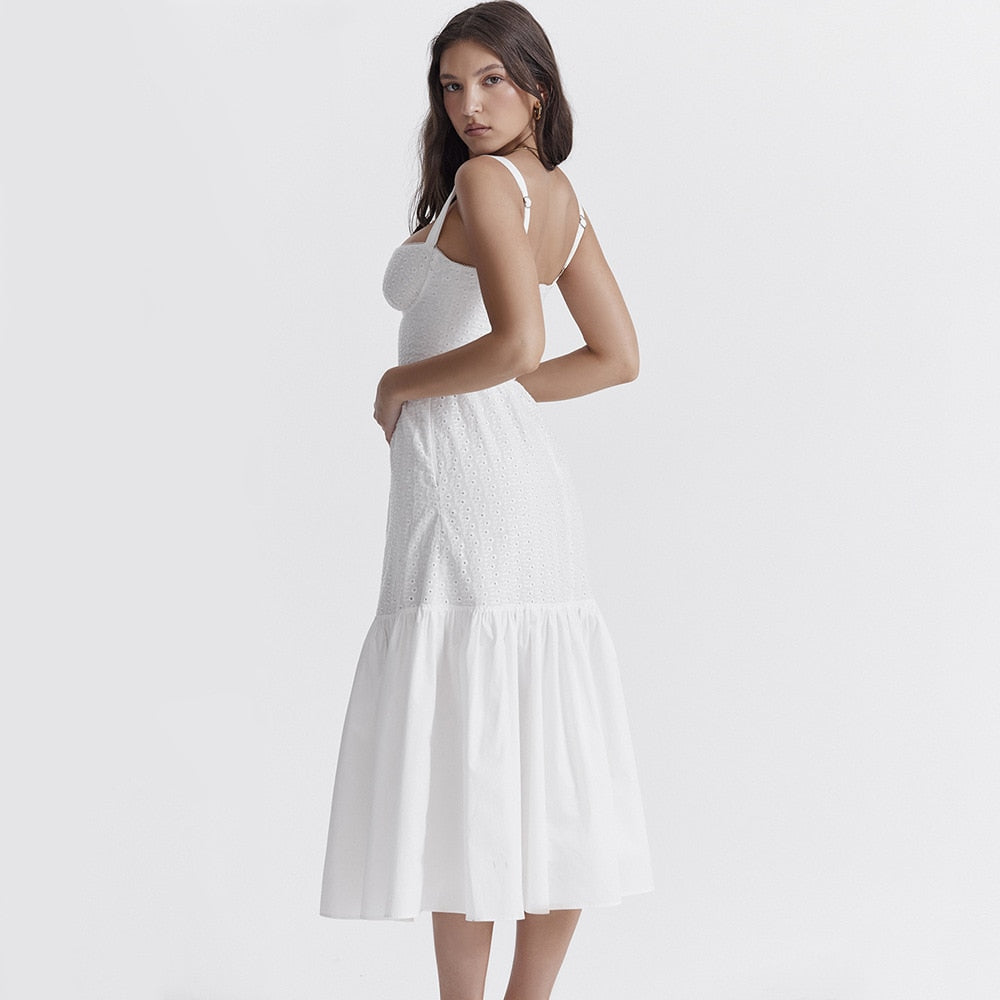 West Coast Vacation Eyelet Midi Dress