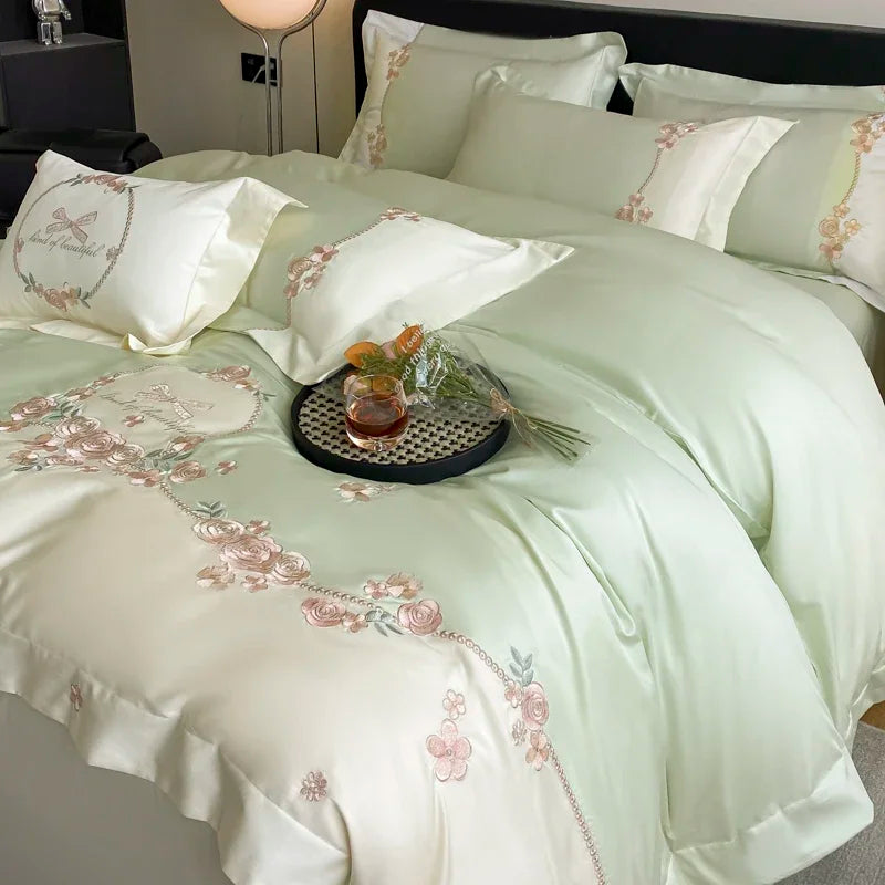 4pcs/Set Class A Grade High-end 200s Long-staple Pure Cotton Embroidery Quilt Covers Pillowcases Sheet  Bedding Set