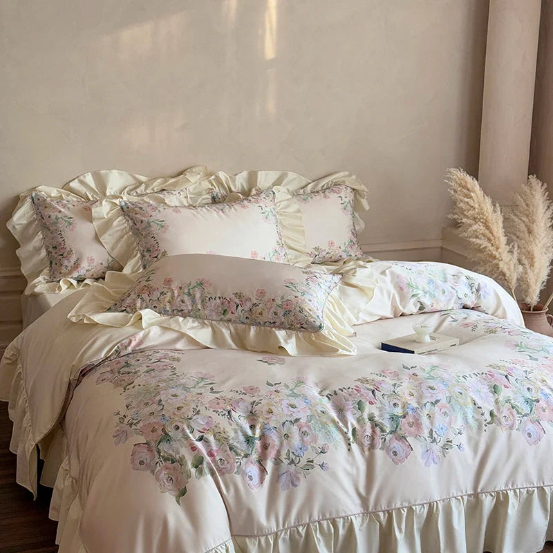 Floral Print Egyptian Cotton Bedding Sets Bed Linens Queen King Ru Size Underwear