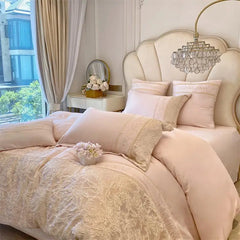 4pcs Class A High-end Long-staple Cotton Thickened Brushed Embroidery Quilt Cover Flat/fitted Bed Sheet European Bedding Set