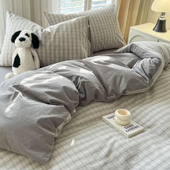 Classic Plaid Bedding Set Grey Pink Ins Twin Queen Duvet Cover Flat Sheet Pillowcase No Filler Girl Boys Hotel Home Bed Linens