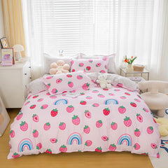 Home Textile Girl Boy Kids Bedding Set Red Cherries Duvet Cover Sheet Pillowcase Woman Adult Beds Sheet King Queen Full