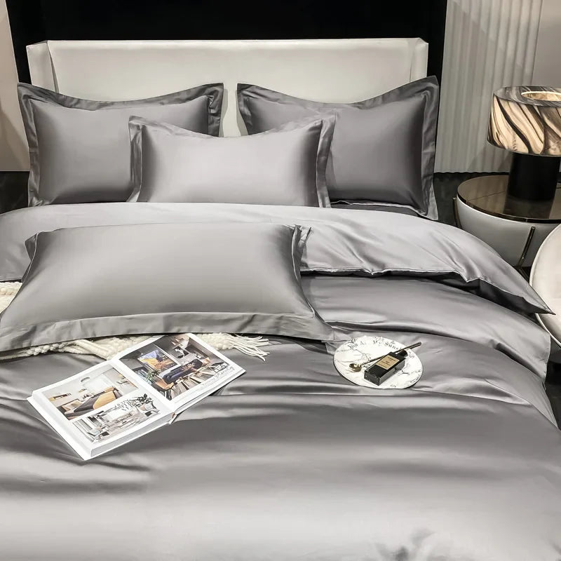 200S Count Long Staple Cotton Solid Color 100% Cotton Duvet Cover Quilt Single Pillowcase Sheet Fitted Bedding Set Queen King