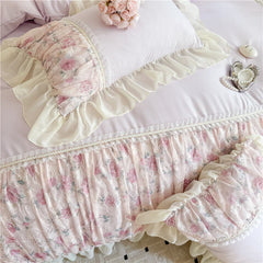 Princess Style Duvet Cover Sets with Lace Embroidery Bed Cover for Girls  Queen/King Size 이불커버 Soft Pink Bedding with Ruffles