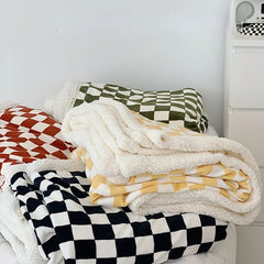 Textile City Nordic Style Checkerboard Blanket Thickened Casual Sofa Nap Throw Air Conditioning Plaid Home Decorate for Winter
