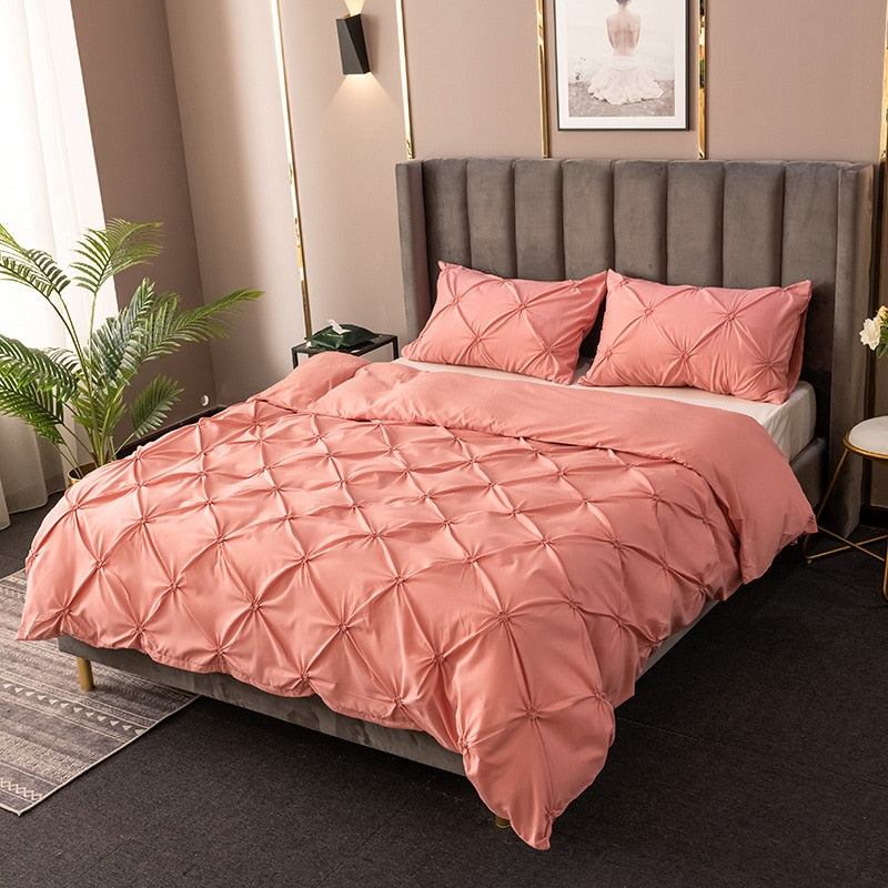 High Quality 3D Pinch Pleated Duvet Cover Set 220x240 Solid Color Single Double Twin Bedding Set Quilt Cover Comforter Covers