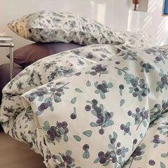 Floral Korean Style Duvet Cover Set No Filler Pillowcase Flat Sheet Twin Queen Size Boys Grils Romantic Bedding Kit