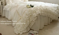 Beige Ruffle Duvet Cover 100% Cotton Cloth Bedding King Duvet Cover Lace Bed Princess Quilt Case Duvet Set Bag in A Bed