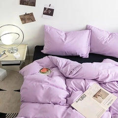 Fashion Solid Color Bedding Set Soft Sheet Duvet Cover Pillowcase Girls Adult Bedspread Queen Full Size Quilt Cover No Filler 02