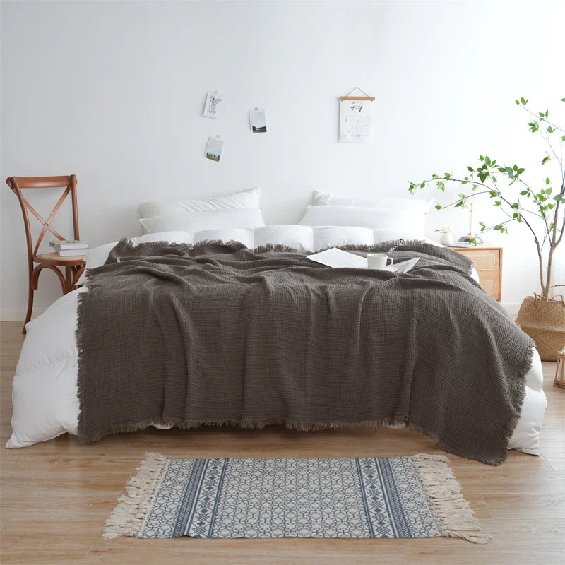 100% Cotton Blanket Yarn Dyed Shawl Tassels Style Plaid Jacquard Blankets Skin-friendly Bed Linen High Quality Gift cobertor