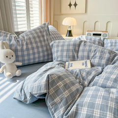 New Lattice Duvet Cover Set with Sheet Pillowcases No Filling Warm Bed Linen Twin Full Queen Size Grid Home Bedding Set