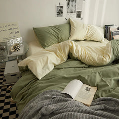 Bed Sheet Set Ins Style Double Color Washed Cotton   Bed Sheet Quilt Cover Sheet 3-piece Set Comforter Set Queen King Size