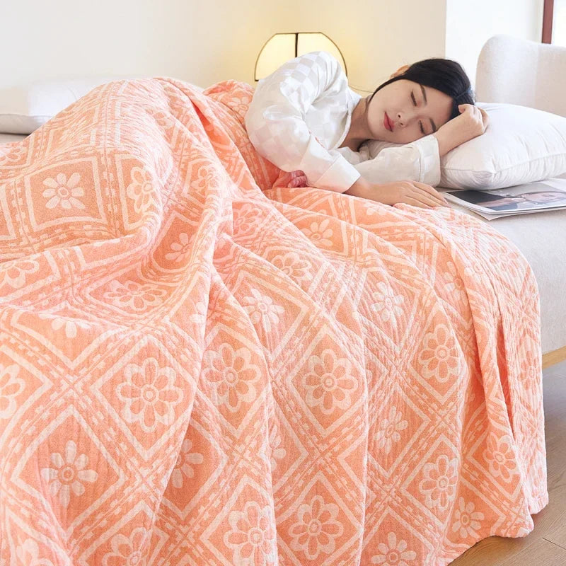 100% Cotton gauze summer blanket breathable bed linen Jacquard bed plaid light weight home Blankets and bedspreads Non shrinking