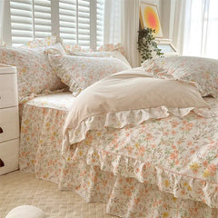 Ruffle Bedding Set 100% Cotton 1 Duvet Cover 2 Pillowcases No Sheet  Ultra Soft Touch Floral Style 200x230 220x240