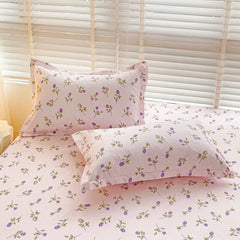 Purple Flower Bed Sheets Single/Queen/King Size Fitted Bed Sheet with Elastic Band drap de lit High Quality Mattress Cover 180