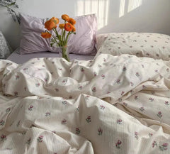 INS Pink Solid Color Bedding Set Girls Boys Single Double Size Flat Sheet Duvet Cover Pillowcase Bed Linens Home Textile