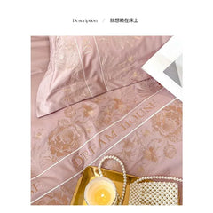 High-end 180S Long-staple 100% Cotton Embroidery Quilt Cover Fitted Sheet Autumn and Winter Light Luxury Comforter Bedding Sets