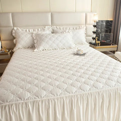 Thickened Bed Skirt Solid Color Bed Cover Quilted Mattress Protector покрывало Skin-friendly Bedspread (No Pillowcase)