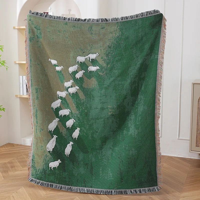 New Blanket Grassland Sheep Tassel Oil Painting Style Throw Blanket Home Decoration Sofa Towel Outdoor Camping Blanket Tapestry