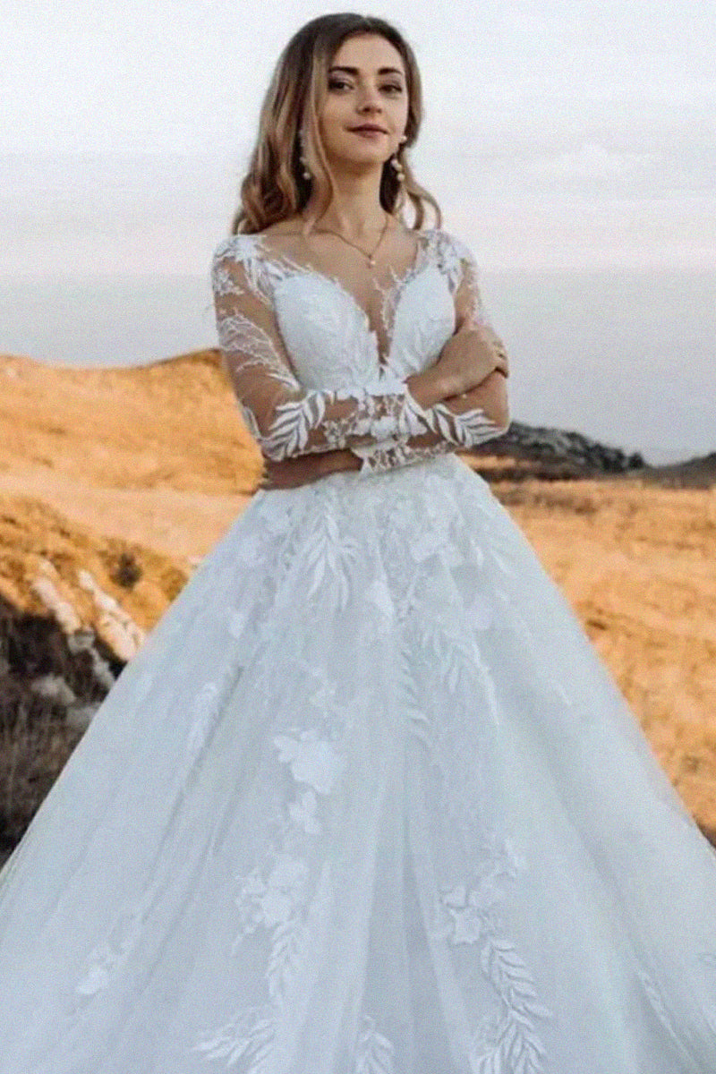 Abernathy Illusion Lace A-line Tulle Wedding Dress