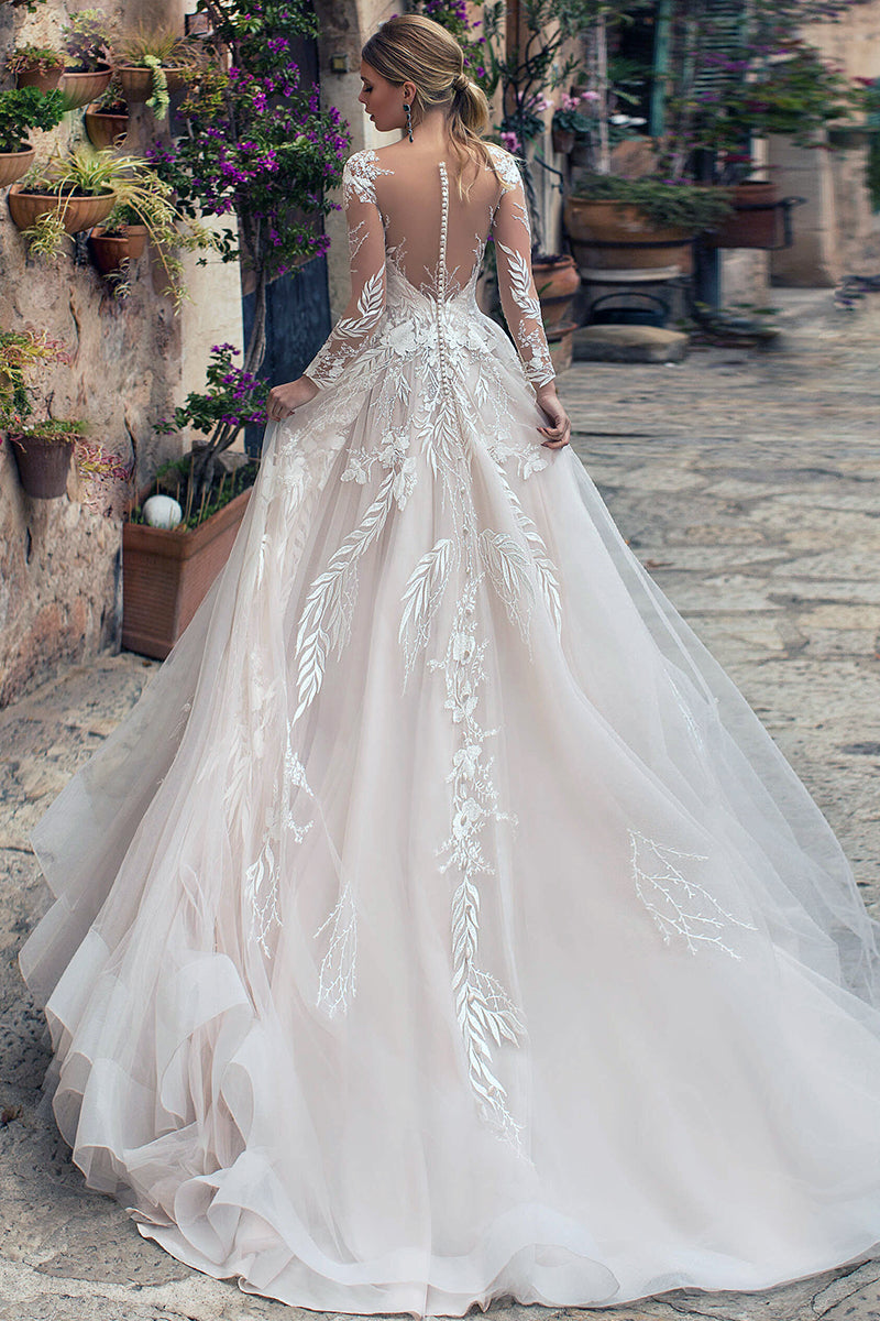 Abernathy Illusion Lace A-line Tulle Wedding Dress