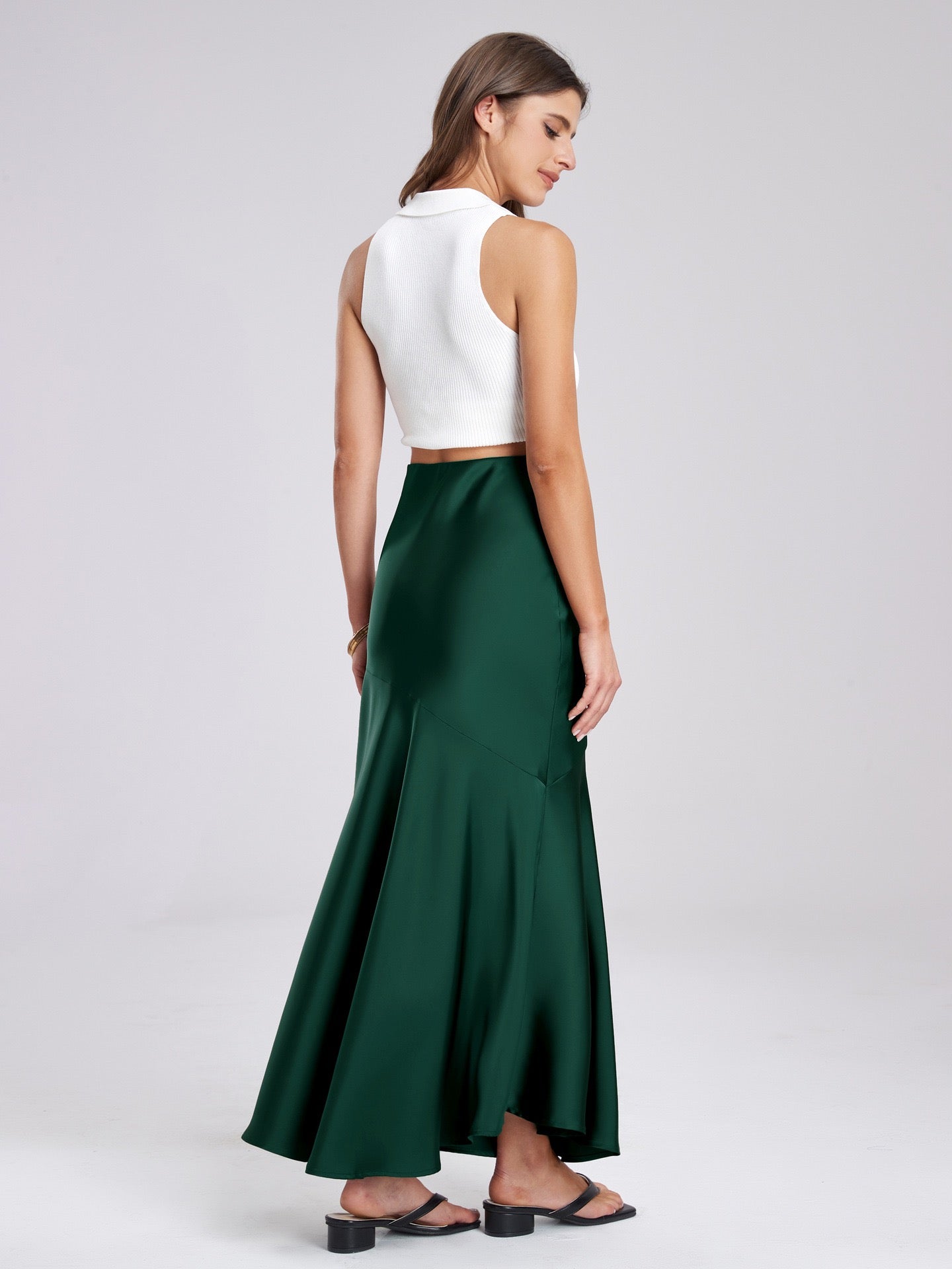 Flowy Slit Satin Maxi Skirt