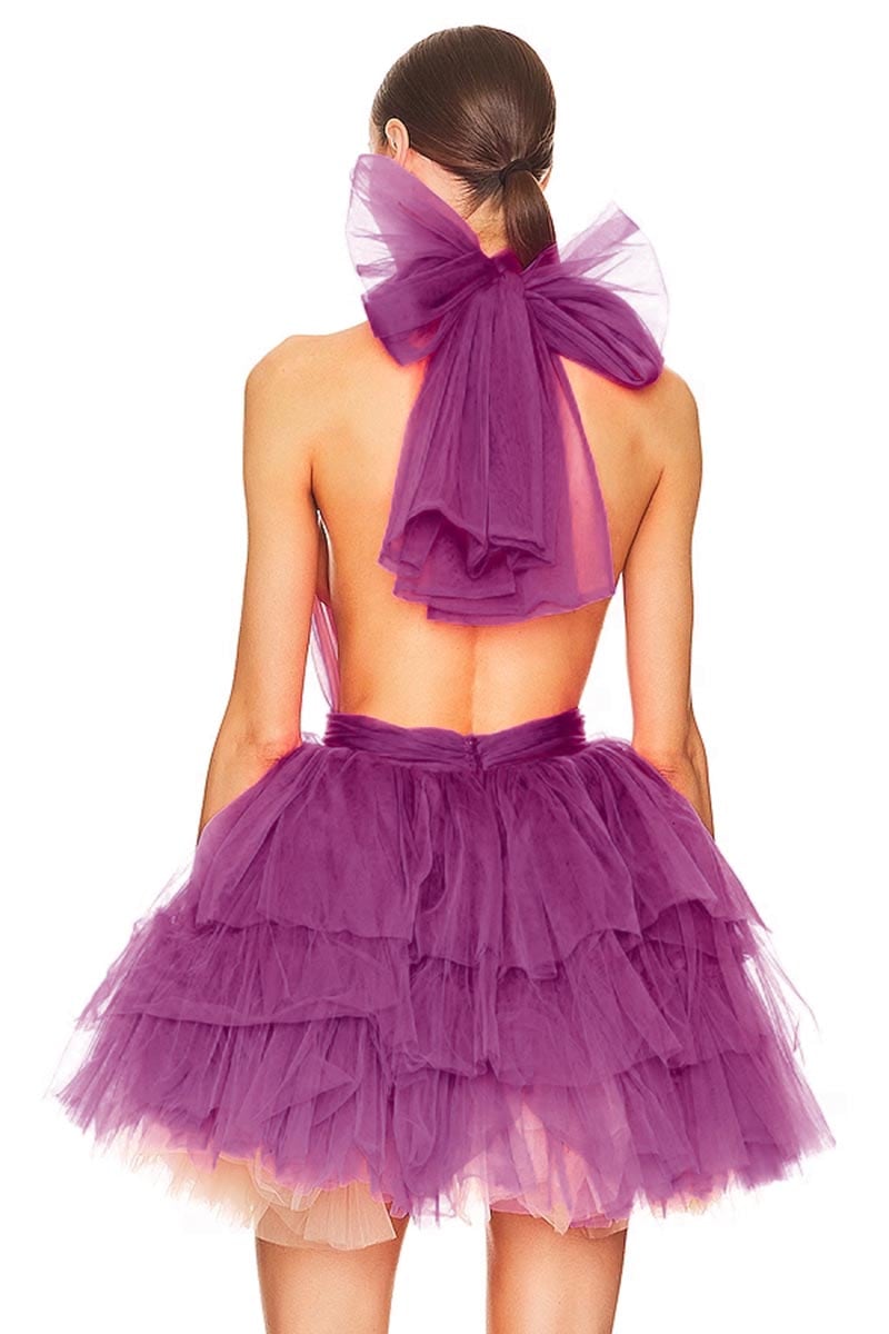 Accalia Tulle Halter Mini Dress