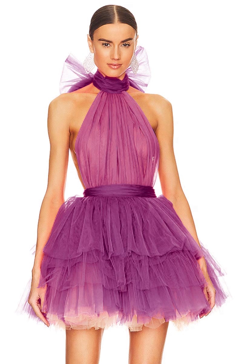 Accalia Tulle Halter Mini Dress