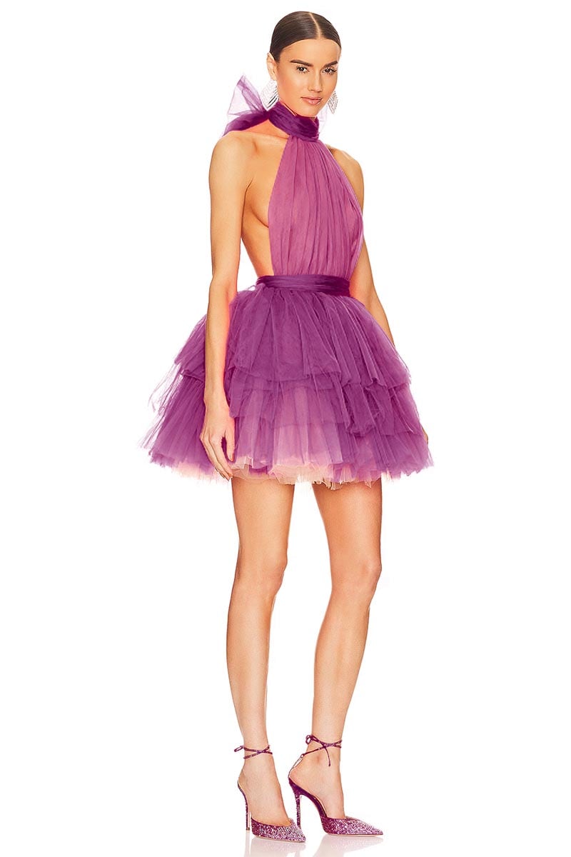 Accalia Tulle Halter Mini Dress