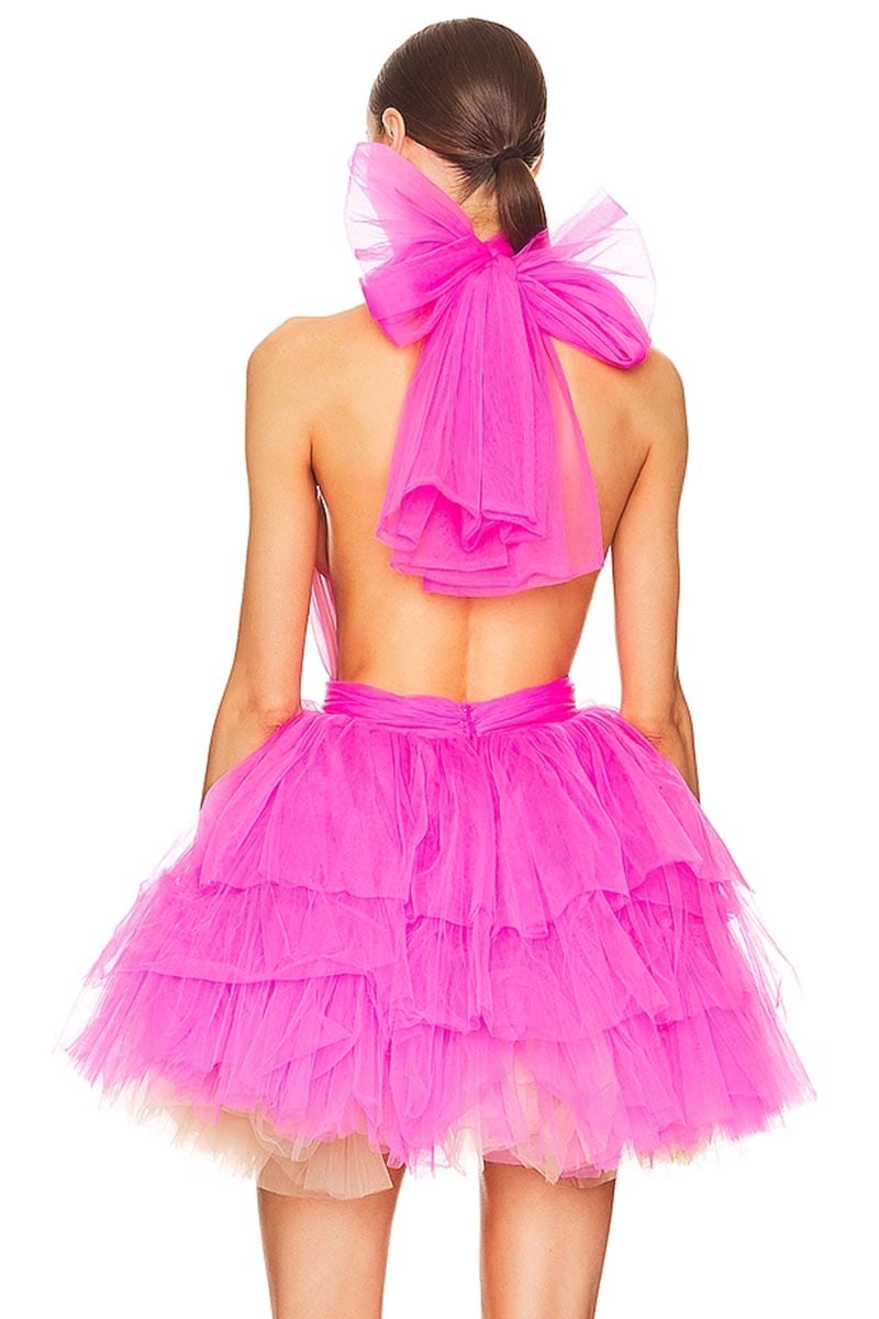 Accalia Tulle Halter Mini Dress