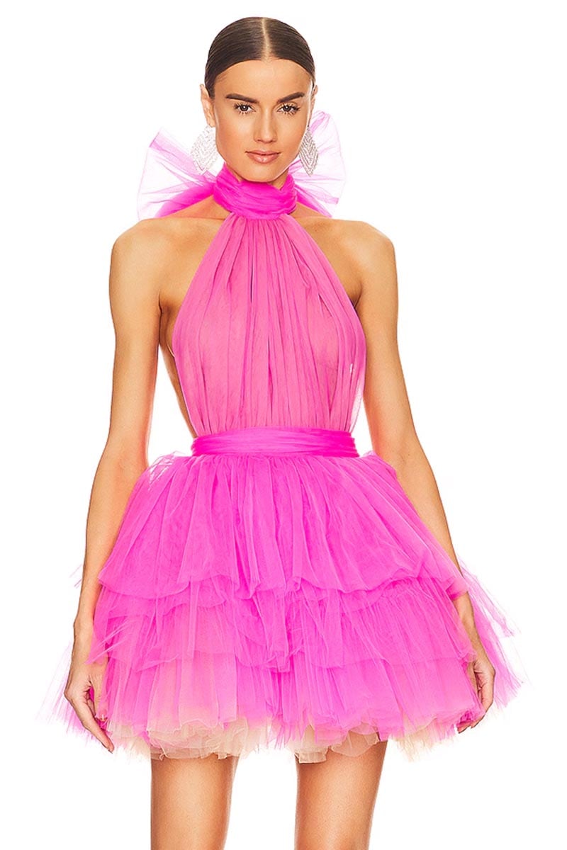 Accalia Tulle Halter Mini Dress